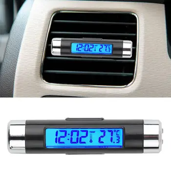2 в 1, Автомобильный автоматический термометр, Часы, Календарь, ЖК-цифровой дисплей, Цифровая синяя подсветка, Автомобильные аксессуары
