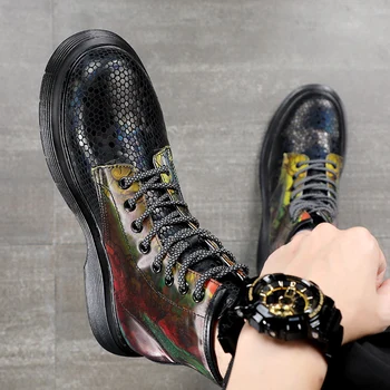 YJKVUR, оригинальные дизайнерские осенне-зимние мужские ботинки Martin из 5D коровьей кожи, Мотоциклетная повседневная обувь на платформе с высоким берцем 727HZ
