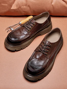Европейский размер 38-44, Новая повседневная кожаная обувь Бизнесмена, мужские оксфорды из воловьей кожи в британском ретро Стиле на шнуровке