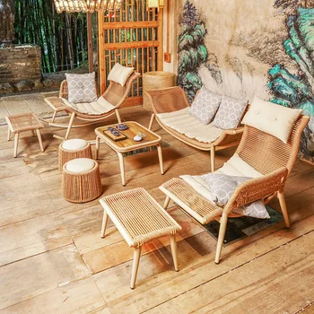 Уличный диван из ротанга, сплетенный из водонепроницаемого солнцезащитного крема, ротанговый стул, кресло для отдыха во дворе, мебель для солнечной комнаты