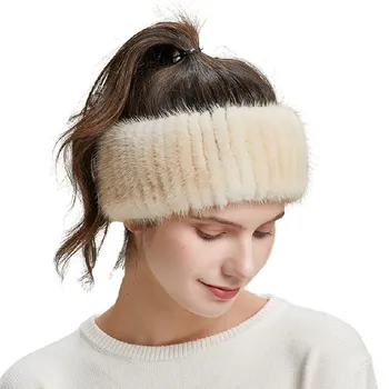 Женская повязка на голову из натурального меха норки, зимняя шапочка-ушанка, лыжная эластичная повязка на голову и шею Двойного назначения, однотонная