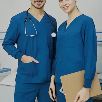 S-3XL 3 цвета Унисекс с V-образным вырезом, коротким рукавом, карманами, топы, Длинные брюки, Комбинезон для медсестры, доктора, мягкие повседневные комплекты однотонной одежды