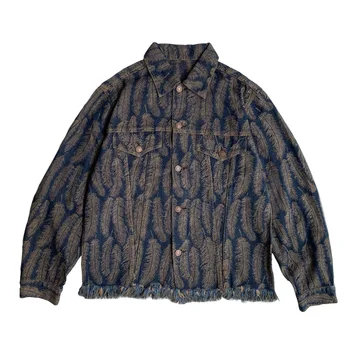 Kapital Vintage Non Hirata Hiroshi, Япония, Жаккард из перьев, хлопковая джинсовая куртка с кисточками, Мужское декоративное пальто с длинным рукавом и карманом