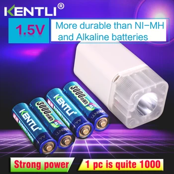 4шт KENTLI 1,5 В 3000 МВтч Литий-полимерная литий-ионная аккумуляторная батарея типа АА + 4 слота Зарядного устройства со светодиодным фонариком