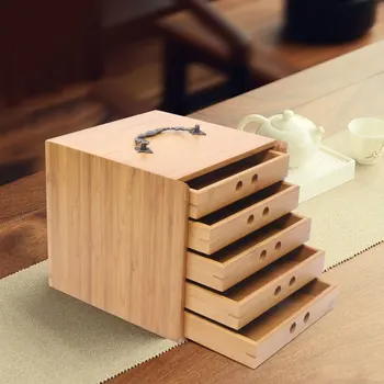 Бамбуковая коробка для хранения чая Пуэр, ящик для чайного шкафа, коробка для чая