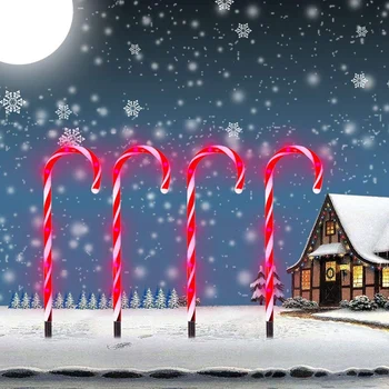 Рождественские гирлянды на дорожке, 10 комплектов гирлянд из леденцовых тростей, высокие, предварительно подсвеченные теплым светодиодом На каждый светильник из леденцовых тростей, штепсельная вилка США