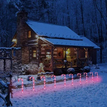 Рождественские гирлянды на дорожке, 10 комплектов гирлянд из леденцовых тростей, высокие, предварительно подсвеченные теплым светодиодом На каждый светильник из леденцовых тростей, штепсельная вилка США