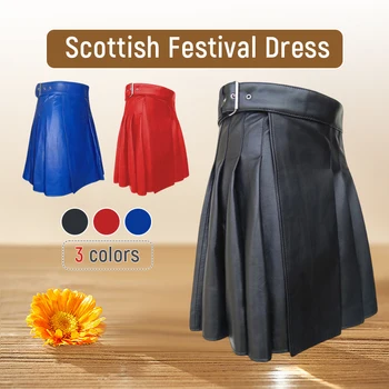 Мужская Шотландская Традиционная Плиссированная юбка Большого Размера, Юбка с поясом из цельной кожи в Шотландском стиле, Маскарадное платье для Фестивальной вечеринки Унисекс 5XL