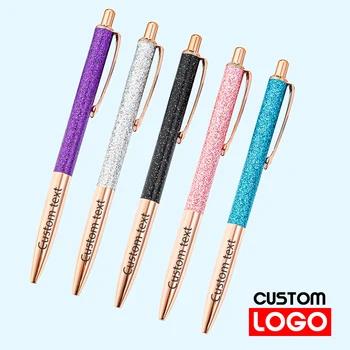 Креативная ручка с золотым порошком, милая женская подарочная ручка, фирменная металлическая ручка для офиса, индивидуальный логотип, студенческие канцелярские принадлежности оптом