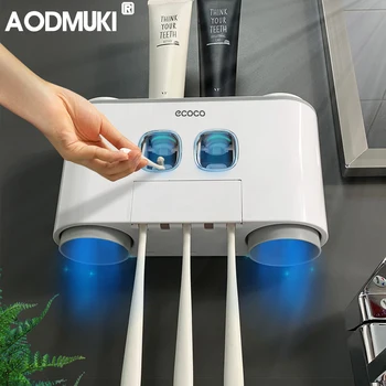 Настенный держатель для зубных щеток AODMUKI, автоматический дозатор зубной пасты, настенный стеллаж для хранения аксессуаров для ванной комнаты