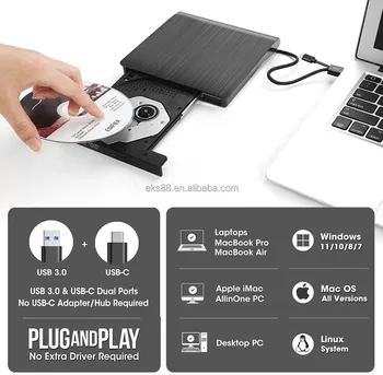 Внешний DVD-плеер USB 3,0 Портативный привод DVD RW для записи компакт-дисков, Совместимый С MacBook Pro 13,6 2020 M1 Macbook Air 13 A2337 Pro 16