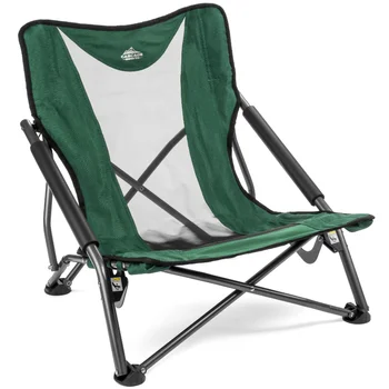 Компактный низкопрофильный Походный стул Cascade Mountain Tech для улицы с чехлом для переноски - Зеленый пляжный стул