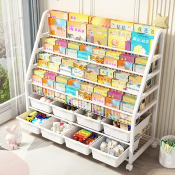 Книжный шкаф, стеллаж для книг с картинками, простая посадка, многослойный бытовой стеллаж для хранения, стеллаж для игрушек, стеллаж для книг и газет