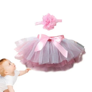 2 шт./компл., Сетчатое платье для новорожденных девочек, костюм для фотосессии, комплект одежды, юбка для маленьких девочек с повязкой на голову, используется для 0-1 месяцев Y55B
