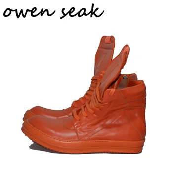 Owen Seak / Мужская Повседневная обувь; Ботильоны с высоким Берцем; Кроссовки из натуральной кожи; Роскошные кроссовки; Обувь на плоской подошве со шнуровкой и Молнией; Большой Размер