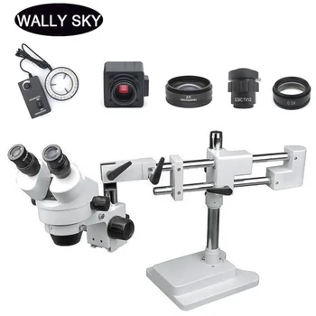 Стереомикроскоп с 3,5 X-90X светодиодным зумом, Тринокулярный Стереомикроскоп, двойная подставка для стрелы, 5-мегапиксельная USB-камера для ремонта промышленных печатных плат