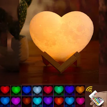 3D лунная лампа, ночник, лампа в форме сердца, USB перезаряжаемая лампа для моделирования девочек, романтическое украшение в форме пульта дистанционного управления, подарок на день рождения