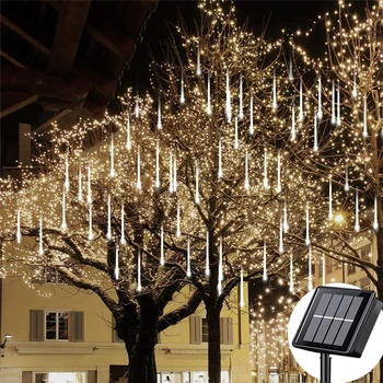 Солнечный Метеоритный дождь, 8 Трубок, Гирлянда, Уличный водонепроницаемый Садовый светильник для Рождественских свадебных праздничных украшений