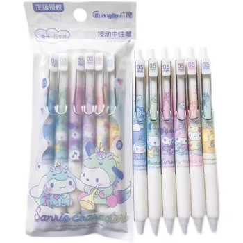 GuangBo KT82057-6 6шт 6 цветов Гелевые ручки Sanrio 0,5 мм, Черные чернила, Канцелярские принадлежности для студентов