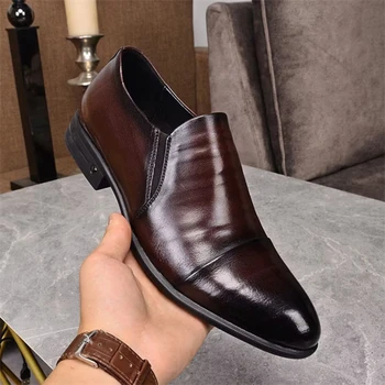 Повседневная деловая обувь без застежки в итальянском стиле для мужчин, Мужская обувь из натуральной кожи, роскошная брендовая мужская модельная обувь для встречи, BX9618