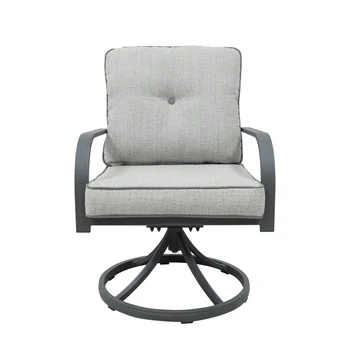 Вращающееся кресло для патио из литого алюминия на открытом воздухе с подушкой - Набор из 2 предметов (матовая черная рама и бежевая подушка) из черного алюминия