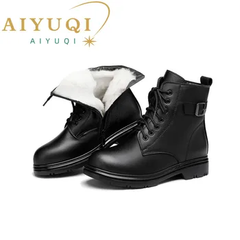 AIYUQI/ Женские ботинки Marton; Новинка 2023 года; Зимние женские ботильоны из натуральной кожи; Теплые женские короткие ботинки из натуральной шерсти Большого Размера