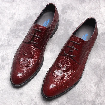 Мужские туфли-оксфорды с крокодиловым узором, деловая мода, свадебные вечерние туфли ручной работы, дизайнерская мужская обувь из натуральной кожи, оригинал