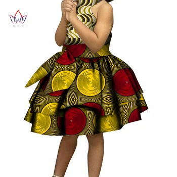Летние Детские Платья без рукавов Традиционная Африканская Одежда Bazin Riche Детская Одежда Платья Для девочек с бантом Длиной до колена WYT524