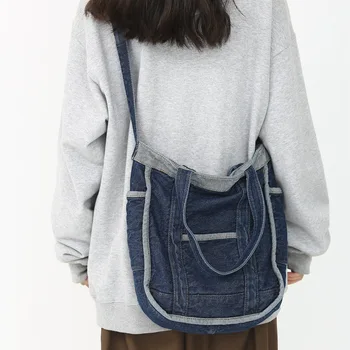 Джинсовая сумка, Женская джинсовая сумка через плечо, простая студенческая джинсовая сумка, универсальная стильная джинсовая сумка-тоут, Женская джинсовая сумка через плечо