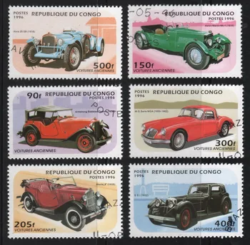 6 шт./компл. Почтовых марок Конго 1996 года с маркировкой старинных автомобилей, Почтовые марки для коллекционирования