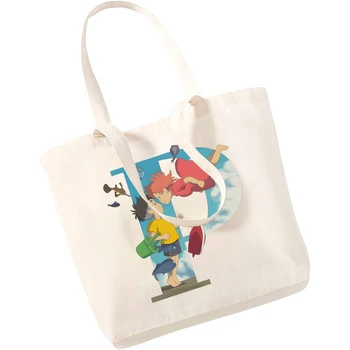 Холщовая сумка Ponyo, Повседневные Большие сумки для женщин, Женская сумка для покупок с принтом, большая вместительная сумка