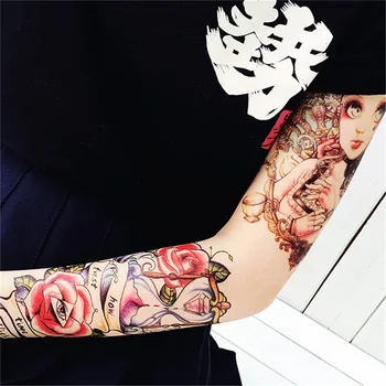 Модные наклейки, Водонепроницаемые Наклейки с цветами и буквами, татуировки на руках, женские временные татуировки на Плечах, Поддельная татуировка на Теле Волка