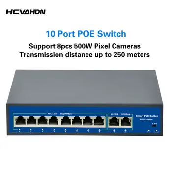 8-портовый коммутатор POE Ethernet 52V VLAN 10/100 Мбит/с Стандарта IEEE 802.3 Af/at Сетевой коммутатор POE для IP-камеры видеонаблюдения Беспроводная точка доступа 250M