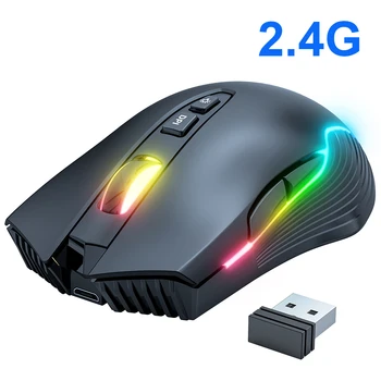 Беспроводная игровая мышь 2,4 G с разрешением 3000 точек на дюйм RGB Marquee, Перезаряжаемая эргономичная оптико-электронная мышь для настольного компьютера для геймеров, мышь для ноутбука