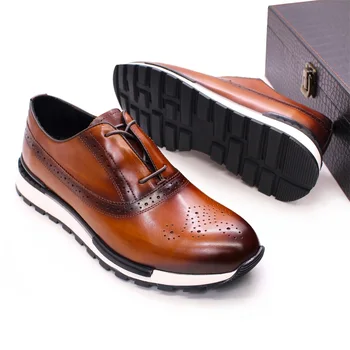 Мужская обувь из натуральной кожи премиум-класса, удобная повседневная мужская обувь, кроссовки с перфорацией типа 