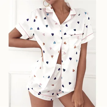 2023 Летний пижамный комплект с пятнами с коротким рукавом, милая пижама в полоску с принтом сердца, Женская пижама, повседневная домашняя одежда для отдыха