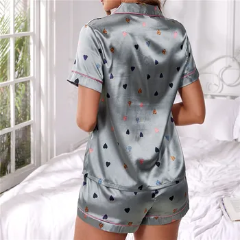 2023 Летний пижамный комплект с пятнами с коротким рукавом, милая пижама в полоску с принтом сердца, Женская пижама, повседневная домашняя одежда для отдыха
