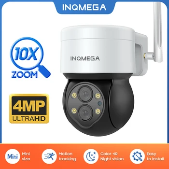 INQMEGA Камера с 10-КРАТНЫМ ЗУМОМ 2K, 4-мегапиксельная камера с двойными объективами, Уличная PTZ-камера, Отслеживающая Движение, Цветное Ночное Видение