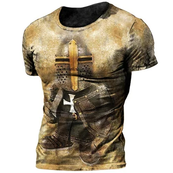 Старый Рыцарь, Рыцарь Храма, Мужская футболка, 3D принт, Крест Иисуса Христа, Мужская рубашка, Большой Топ с коротким рукавом, футболка, Мужская рубашка