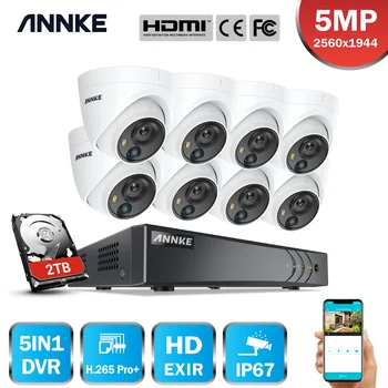 ANNKE H.265 + 8CH 5MP DVR Комплекты Видеонаблюдения Безопасности 8шт 5MP PIR Наружные Камеры IP67 Всепогодный Видеорегистратор Система Охранной сигнализации