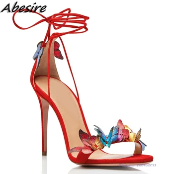 Abesire/ Новые женские Босоножки с бабочкой, Летняя Обувь на высоком Каблуке Со Шнуровкой и круглым Носком, Модные женские туфли на шпильке, zapatos mujer