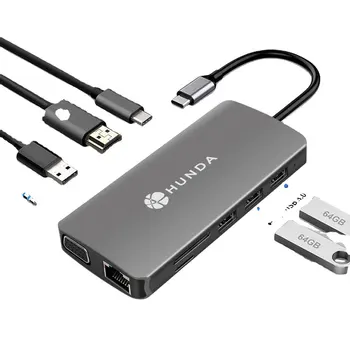 8 в 1 Алюминиевый многопортовый адаптер Type C-концентратор для MacBook Pro USB 3.0 C-концентратор к HD Female (4K) Ethernet, устройство чтения карт SD/Micro
