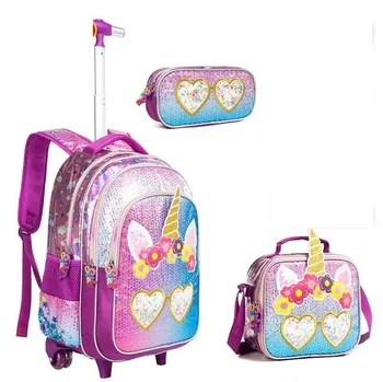 Школьный рюкзак на колесиках, сумка для ланча, школьный рюкзак на колесиках, студенческая школьная тележка, сумка-рюкзак для девочек