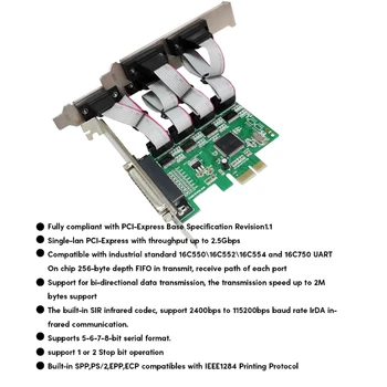 PCIExpress RS232 DB9 4-портовая карта расширения 2,5 Гбит/с Быстрая Надежная связь Новый Челночный корабль