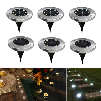 Наземные светильники на солнечных батареях, водонепроницаемые наружные светодиодные дисковые светильники IP65 для сада, нескользящие ландшафтные дорожки, освещение газона во внутреннем дворике