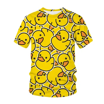 Летняя детская футболка с 3D принтом, Милая детская футболка с уткой и Поросенком, Модная повседневная футболка с рисунком экипажа для мальчиков и девочек, детская одежда