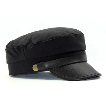 Темно-синяя кепка из искусственной кожи с медными полями и пряжкой, темно-синяя шляпа, Британские мужские и женские шляпы, ретро студенческие кепки с плоским верхом, Бесплатная доставка       