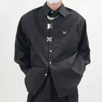 Весенне-осенняя модная мужская блузка высокого класса с длинным рукавом, простая повседневная шикарная рубашка, Свободные мужские