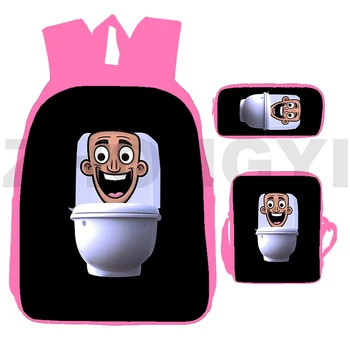 Школьный Рюкзак для туалета в стиле Харадзюку Skibidi с 3D Принтом, Женский Дорожный Рюкзак Для Ноутбука Mochila 3 в 1, Мультяшный Пенал Skibidi, Сумка для Туалетных книг