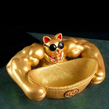 Смола Lucky cat Гигантская большая мышца Руки Украшение Магазина на Удачу Подарок Золотисто-белый